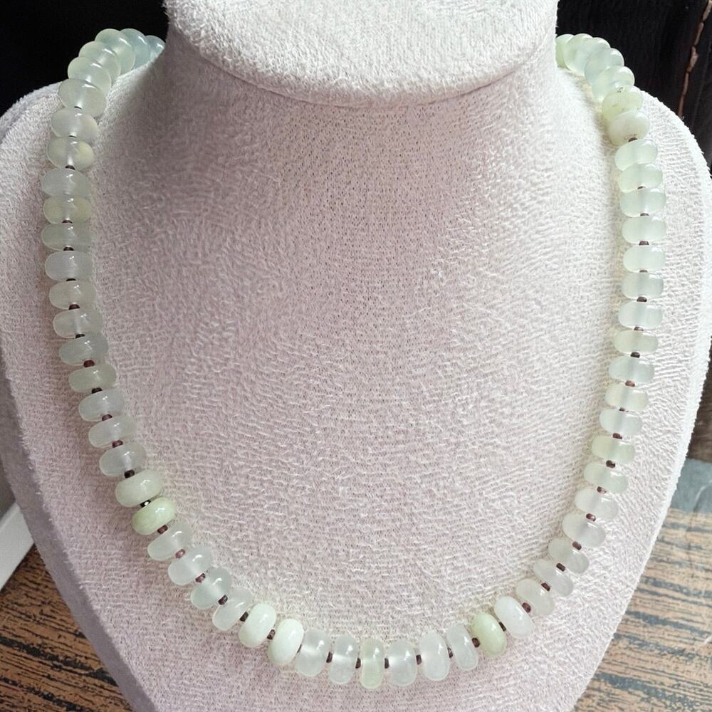 17.75" Beaded Gemstone Necklace, New Jade & Garnet, Green, Burgundy, Silver